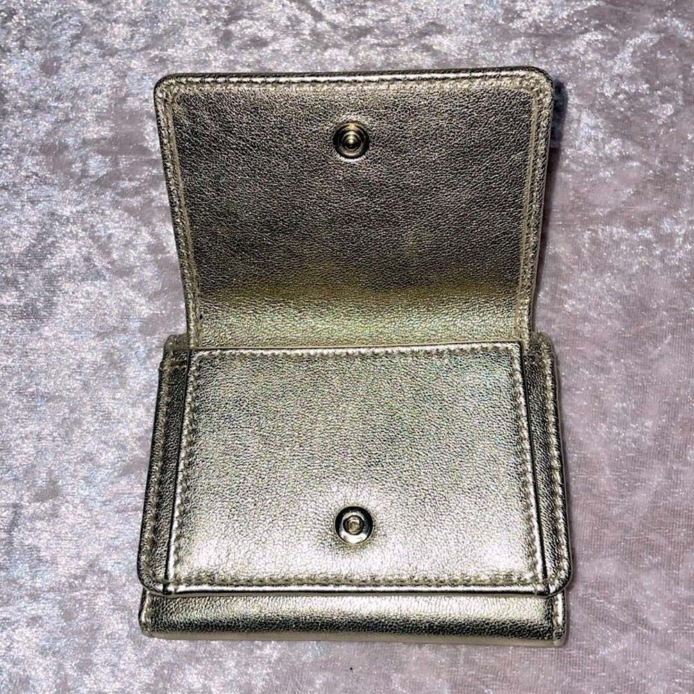 New Jimmy Choo Nemo Star Stud Crystal Leather Tri-fold Snap Wallet Metallic Gold - Picture 8 of 13